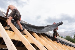 Pose de l'écran de sous toiture, pare pluie