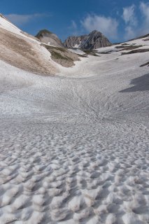 Névés dans le haut du Vallon du Mas. Hautes-Alpes 