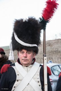 Soldat napoléonien. Reconstitution du bicentenaire à la prairie de la rencontre à Laffrey (Isère). 7 mars 2015