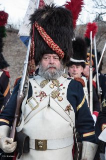 Soldat napoléonien. Reconstitution du bicentenaire à la prairie de la rencontre à Laffrey (Isère). 7 mars 2015