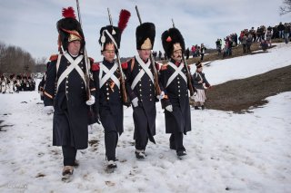Soldats napoléoniens. Reconstitution du bicentenaire à la prairie de la rencontre à Laffrey (Isère). 7 mars 2015