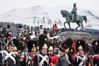 Troupes napoléoniennes. Reconstitution du bicentenaire à la prairie de la rencontre à Laffrey (Isère). 7 mars 2015