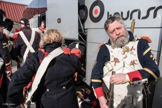 Soldats napoléoniens en transit. Reconstitution du bicentenaire à la prairie de la rencontre à Laffrey (Isère). 7 mars 2015