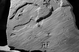 Gravure d'un berger avec son chien et son troupeau. Massif des Ecrins