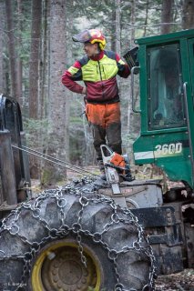 Florian Mathieu, bûcheron. Chantier à Châtel en Trièves, Isère